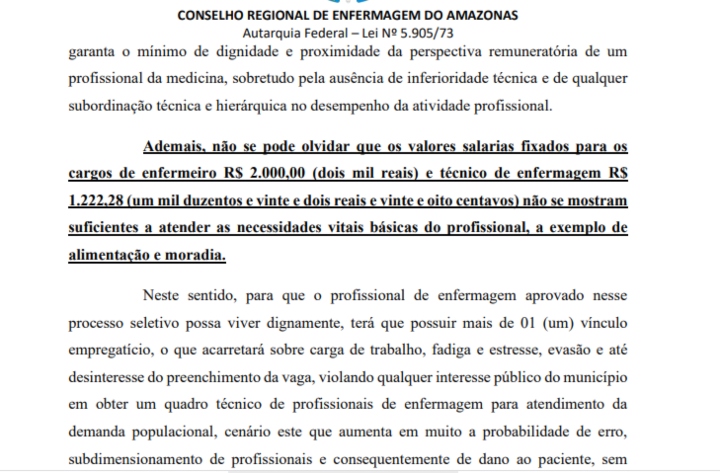 pag21 Coren-AM contesta salário oferecido a profissionais da enfermagem em edital da Prefeitura de Presidente Figueiredo