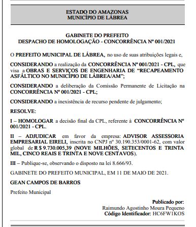 alabrea Prefeito de Lábrea, Gean Barros pretende gastar R$ 9,7 milhões em obras e serviços de engenharia