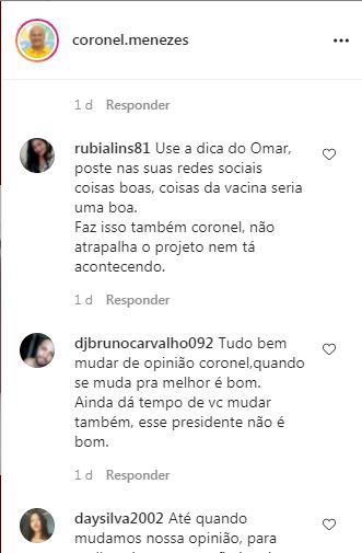 menezes3 Menezes critica Omar Aziz na CPI da Covid e é rechaçado pelos próprios seguidores: ‘Vai morrer abraçado na cloroquina, não evolui nunca’