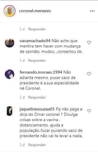 menezes5 Menezes critica Omar Aziz na CPI da Covid e é rechaçado pelos próprios seguidores: ‘Vai morrer abraçado na cloroquina, não evolui nunca’