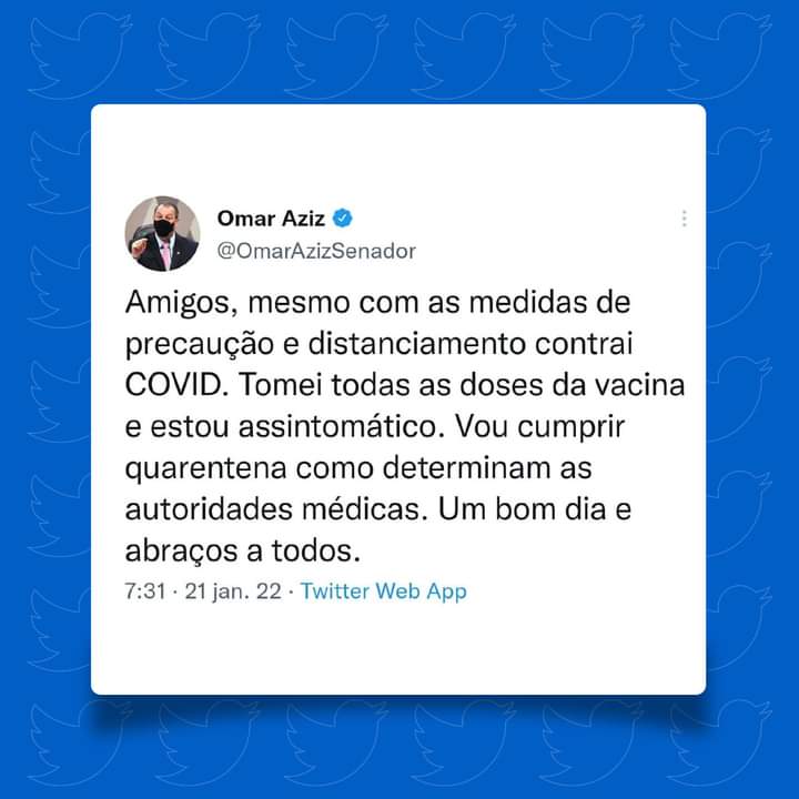 FB_IMG_1642773400178 Senador Omar Aziz testa positivo para Covid-19