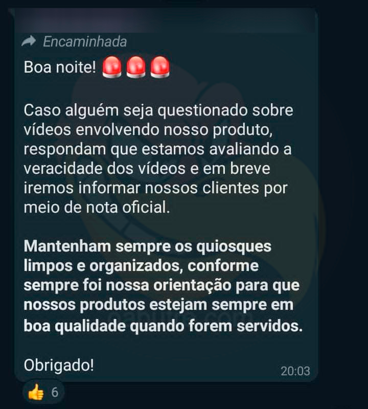 alerta-1 NOVA DENÚNCIA: Açaí Top Frozen vendia produtos com peças de metal para clientes e dono sabia; vejam os prints das conversas