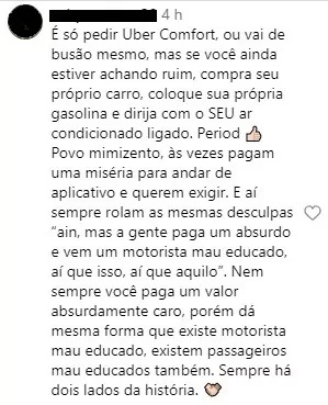 COMENTARIOS-1 Mulher publica cobrança de motorista de aplicativo para utilizar o ar condicionado e viraliza na internet