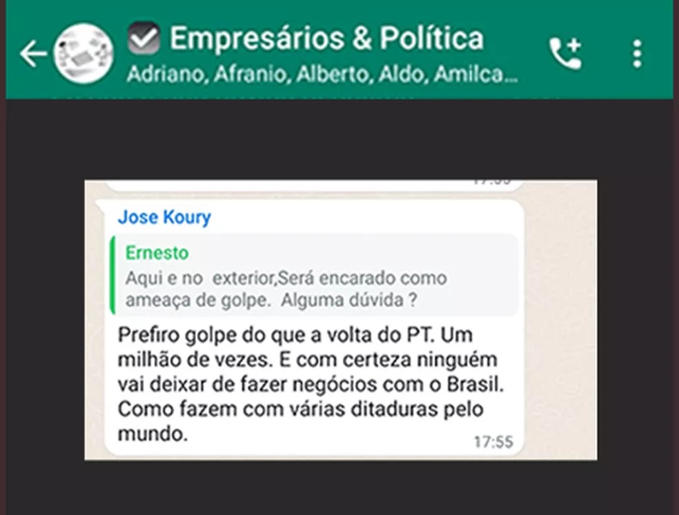 golpe Bolsonaro confirma ter enviado mensagens a empresários com fake news e ataques ao STF e TSE