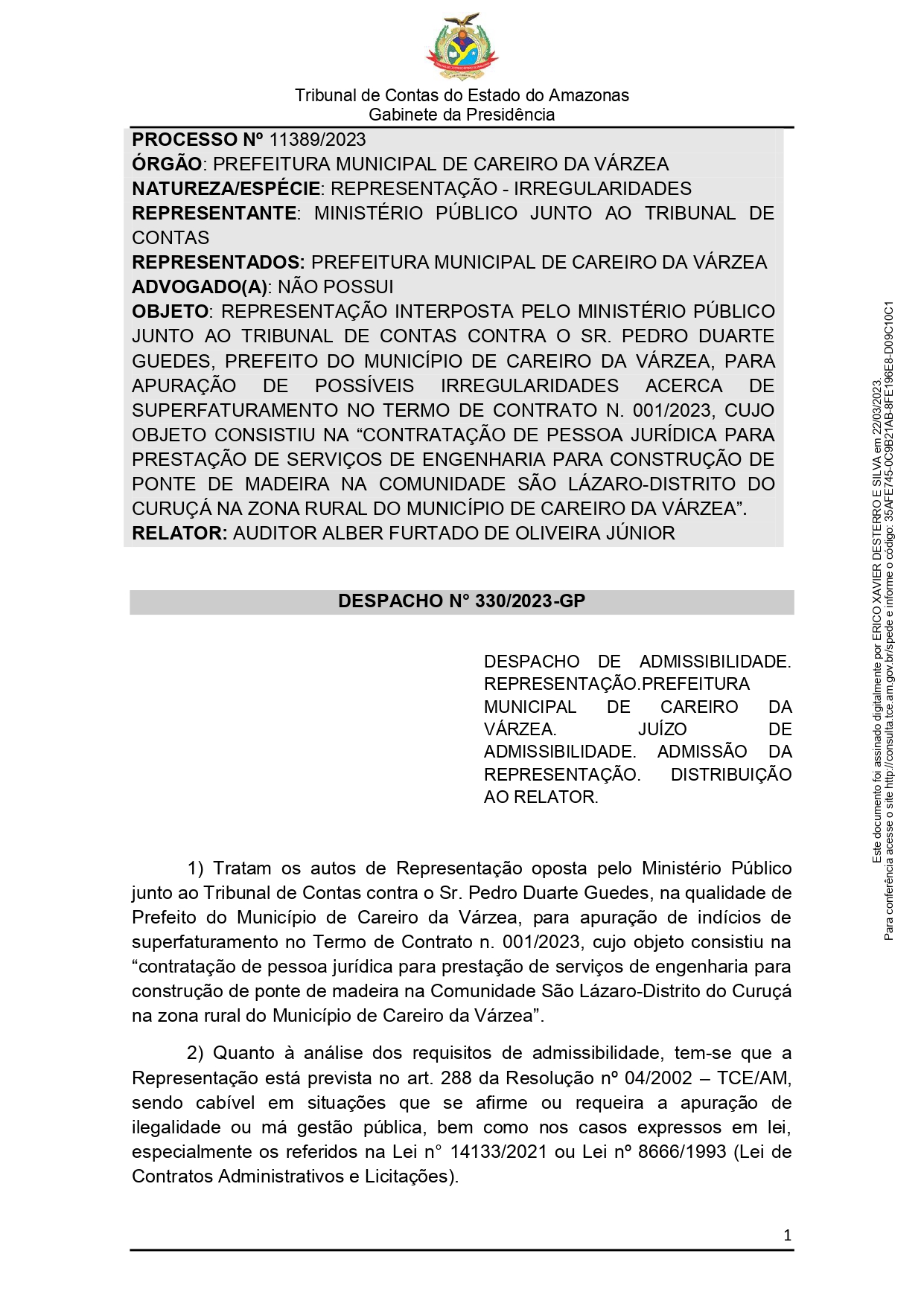 2921183-Despacho_de_Admissibilidade-2_page-0001 TCE-AM vai investigar a prefeitura do Careiro da Várzea abandono de obras públicas no município