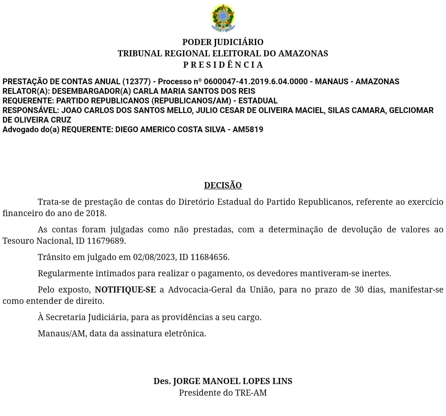 republicanos-tre-1 TRE-AM penhora bens do Republicanos de Silas Câmara por não pagamento de multas das eleições 2018