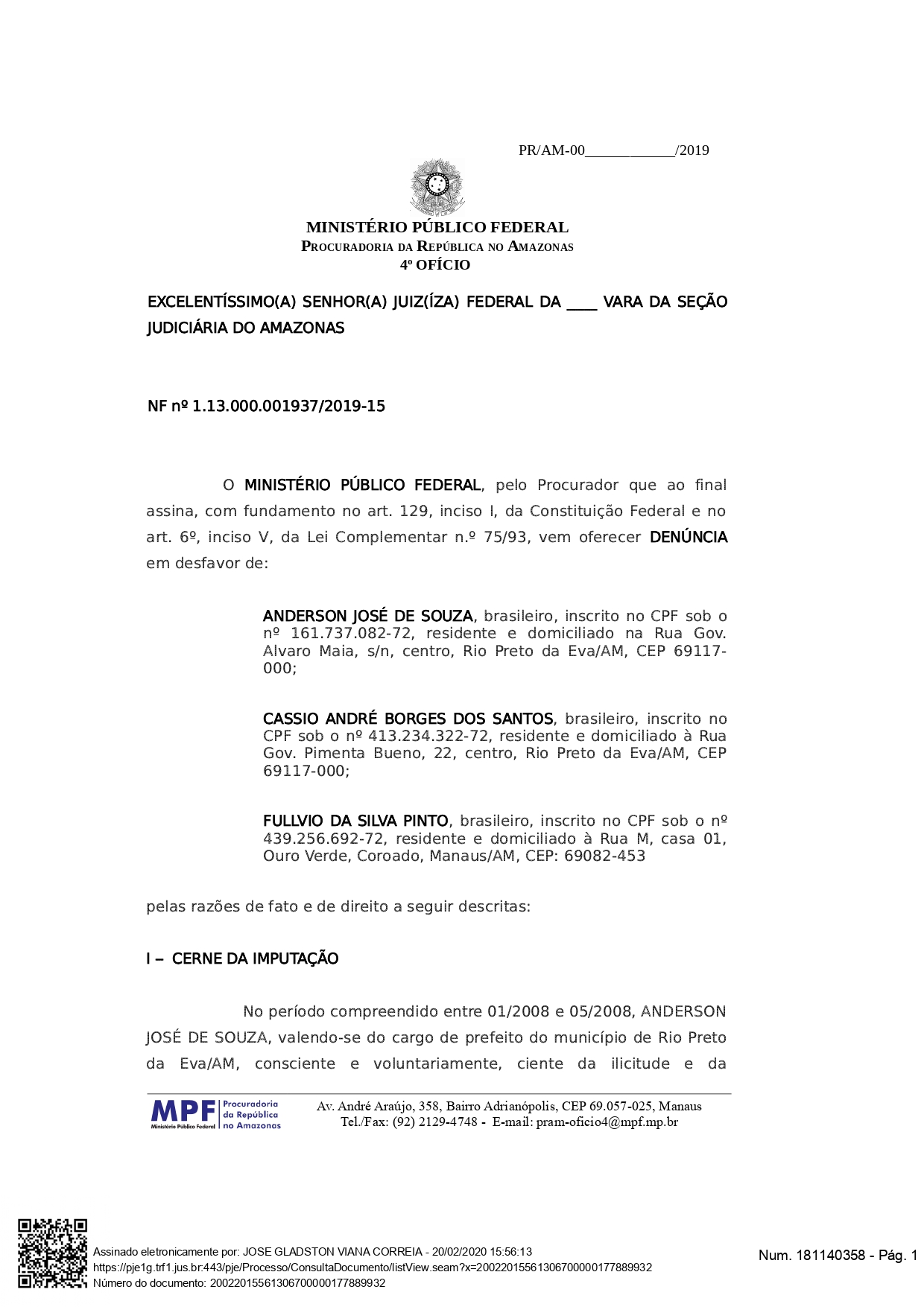 anderson-02 MP-AM vai investigar falta de repasses da Prefeitura de Rio Preto da Eva ao INSS dos funcionários municipais