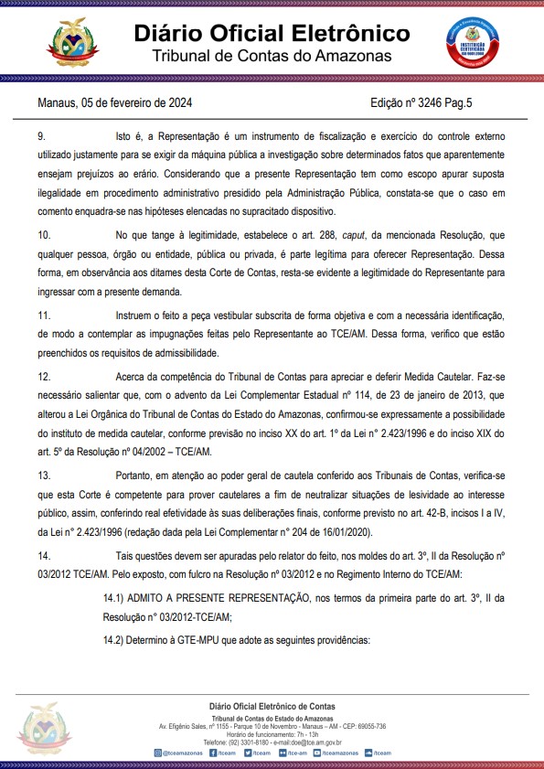 03-1 TCE-AM intima prefeito de Anori para explicar suspeita de irregularidades em licitação para construção de Centro Multiuso no município