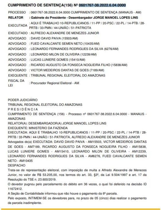 multa-tream TRE-AM dá cinco dias para Alfredo Menezes pagar sua multa eleitoral de mais de R$ 53 mil