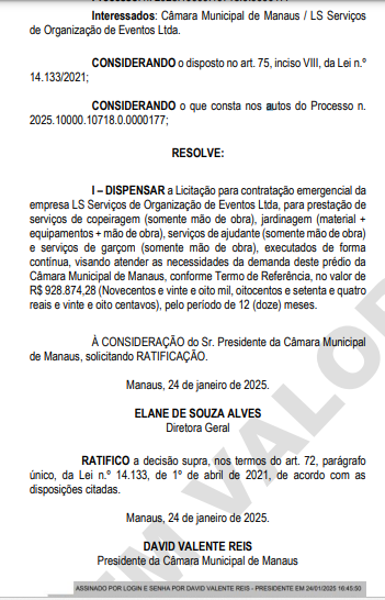 Captura-de-tela-2025-02-04-125457-1 TCE-AM dá um prazo de cinco dias para David Reis explicar o gasto mais de R$ 928 mil, na contratação de garçons pra CMM