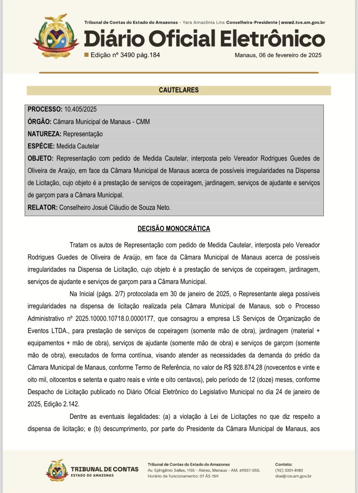 WhatsApp-Image-2025-02-07-at-10.22.58 TCE-AM dá um prazo de cinco dias para David Reis explicar o gasto mais de R$ 928 mil, na contratação de garçons pra CMM