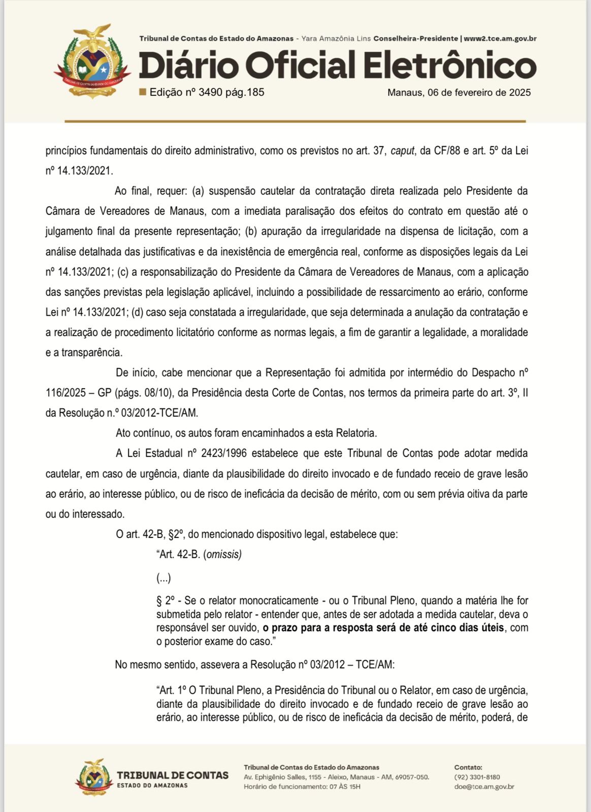 WhatsApp-Image-2025-02-07-at-10.22.59 TCE-AM dá um prazo de cinco dias para David Reis explicar o gasto mais de R$ 928 mil, na contratação de garçons pra CMM