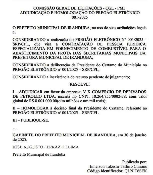 prefeito-de-iranduba-destina-m Prefeito de Iranduba vai gastar mais de R$ 8 milhões em combustíveis em sua empresa 'favorita'