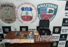 PC-AM e PMAM prendem dupla com pasta base de cocaína, maconha tipo skunk e material utilizado no tráfico em Maraã
