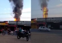Corpo de Bombeiros é acionado para conter incêndio em oficina mecânica no Novo Aleixo