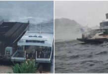 Tromba d’água é registrada na orla do São Raimundo durante a chuva