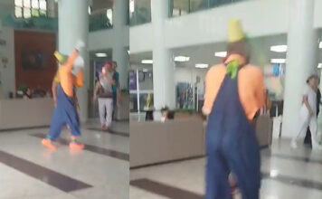 Homem se veste de palhaço e protesta dentro do Hospital Santa Júlia