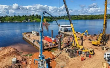 Tefé avança com a concretagem das estacas de fundação da ponte