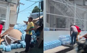 Caminhão carregado de água tomba e espalha carga na zona Sul de Manaus